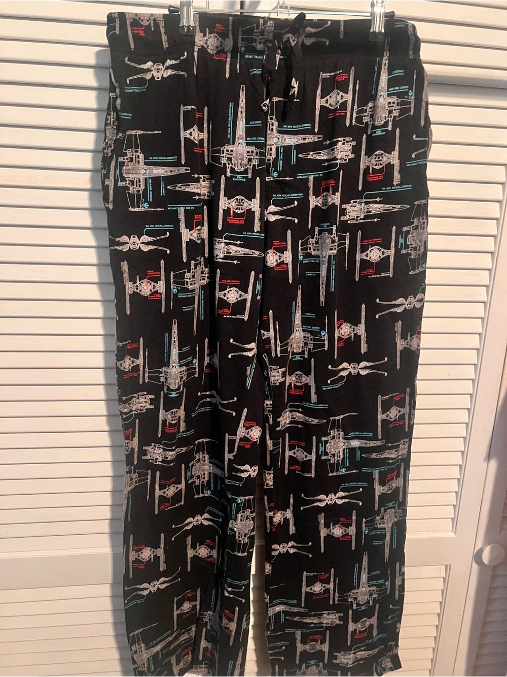 Men’s Black Starfighter Print Pajama Pants L
